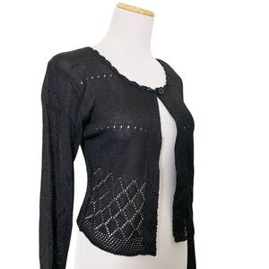 Black Market Pointelle Knit Retro Slinky Open Cardigan Sweater Women’s M Whimsy